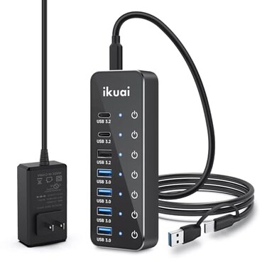 ikuai Powered USB Hub 7Port USB 32 USB C Hub with 3 10Gbps Data Ports 2 USBC 1 USBA and 4 USB A 30 Ports for PC Laptops