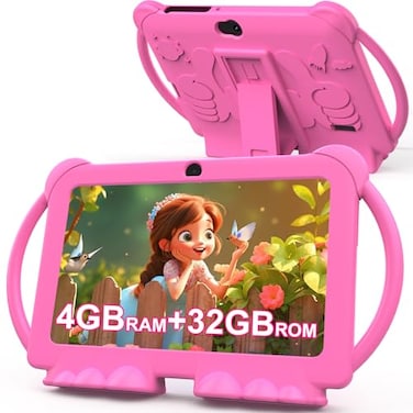 RUIQIAI 2026 Kids Tablet Android 12 Tablet for Kids 7 inch 432GB ROM1TB Expand Toddler with Parental Control BT WiFi Dual Camera Shockproof Case Kids APP Preinstalled EducationPink