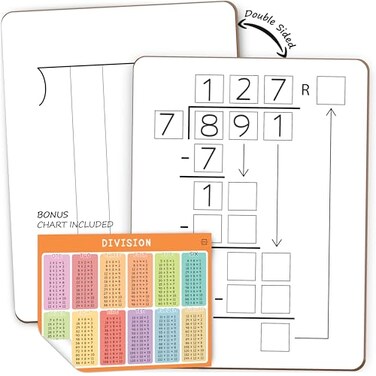 Scribbledo SCRIBBLEDO Dry Erase Division White Board 9x12Inch Small Division Chart Durable Portable Double Sided Math Manipulatives Practice Whiteboard for Kids Students Classroom and Home Long Divisi
