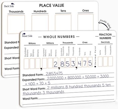 Scribbledo SCRIBBLEDO Place Value Board 9 x 12 Double Sided Dry Erase Boards for Kids for Teaching Place Values from Billions to Decimal Numbers Math Manipulative Lapboard for Home School and Classroo