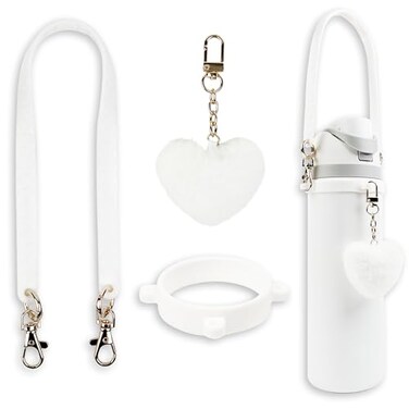 SITKOL Handle Strap with Heart Charms for Owala Stanley Cups for Owala Water Bottle 24oz 32oz 40oz Owala Kids Pink Owala Stanley 30oz 40oz Tumblers Stanley Owala Accessories White