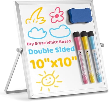 HongyiTime Small Dry Erase Board 10 X 10 Small Whiteboard with Stand Portable Magnetic Tabletop Erase Board for Kids Drawing Desktop for Students Kids Home Office