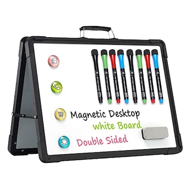 TSJ OFFICE Small Dry Erase White Board 12 x 16 Mini Easel Desktop Double Sided Whiteboard Portable Magnetic Board on Table Top with Holder for Drawing Teacher Instruction Memo Board