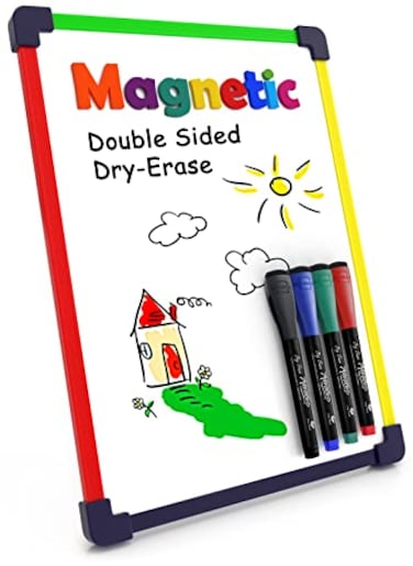 Scribbledo Small White Board Dry Erase Board for Kids Portable 9x12 Lapboard Travel Drawing Magnetic Mini Whiteboard for Students Teachers School Supplies Small Dry Erase Board for Kids 4 Markers Incl