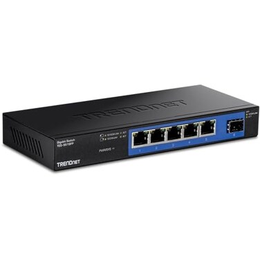 TRENDnet 5Port Gigabit Compact Metal Desktop Switch with SFP Slot TEGS51SFP Fanless Design Wall Mountable Lifetime Protection Black