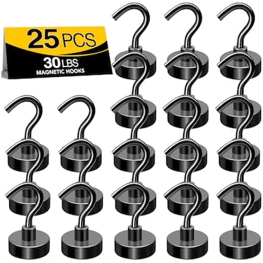 TRYMAG 25Pcs Black Magnetic Hooks Heavy Duty30Lbs Super Magnets with Hooks for HangingCruise CabinsHeavy Duty Magnetic Hooks for Refrigerator Office Grilland Kitchen