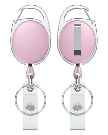 Uniclife 2 Pack Retractable Badge Reel for Badge Holder Pink Heavy Duty Retractable Keychain Strong ABS Casing with Stainless Steel Spring Coil 24 Inch Nylon Rope Carabiner Clip and Key Ring