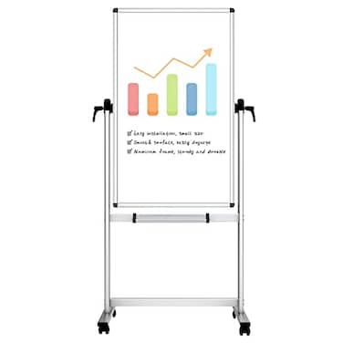 VIZ-PRO VIZPRO Doublesided Magnetic Mobile Whiteboard48 x 24 Inches Portrait OrientationAluminium Frame and Stand