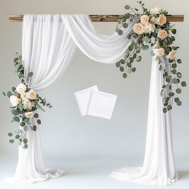 Wokceer Wedding Arch Draping Fabric 2 Panels 287 x 20FT White Sheer Fabric Backdrop Arch Draping for Wedding Ceremony Birthday Party Bridal Shower Decoration
