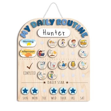 LilaLand Wooden Chore Chart for Kids Wooden Daily Routine Chart for Kids Visual Schedule for Kids Chore Reward Chart Bedtime Morning Routine Chart for Toddlers