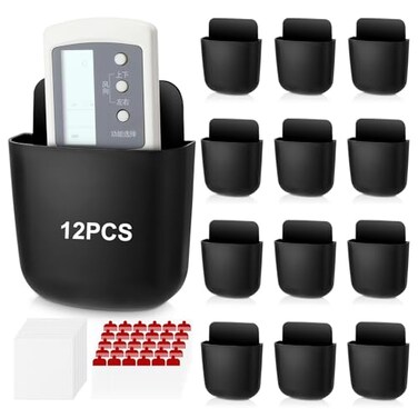 ZhouBoat 12 Pcs Black Remote Control Holder Wall Mount SelfAdhesive Wall Phone Holder Storage Box Organizer