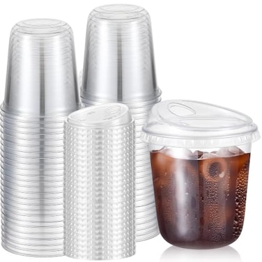 Ziliny 50 Sets Clear Plastic Coffee Cups with Sip Lids Disposable Plastic PET Crystal Cups for Iced Coffee Smoothie Cold Beverage Drink Shops and Party CateringClear12 oz