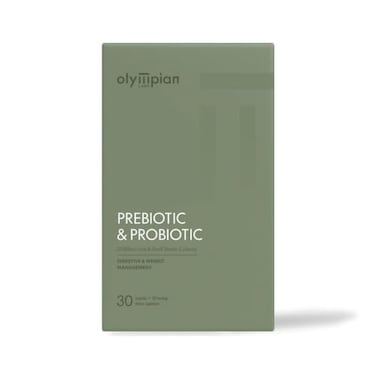 Olympian Labs Complete Prebiotic and Probiotic Supplement 25 Billion Live Shelf Stable Cultures 30 Vegetarian Capsules Helps Restore the Natural Balance Within the Digestive Tract