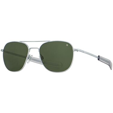 AO Original Pilot Sunglasses Matte Silver Calobar Green AOLite Nylon Lenses Bayonet Temple 5220140