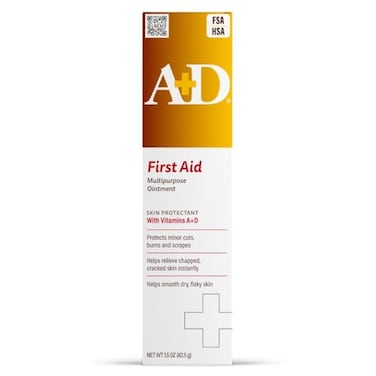 مرهم A+D AD للإسعافات الأولية، مرطب وواقي للبشرة الجافة والمتشققة، للكعبين والمرفقين واليدين والشفاه. يُستخدم بعد غسل اليدين. قد يختلف شكل العبوة. أنبوب متعدد الألوان، 15 أونصة.