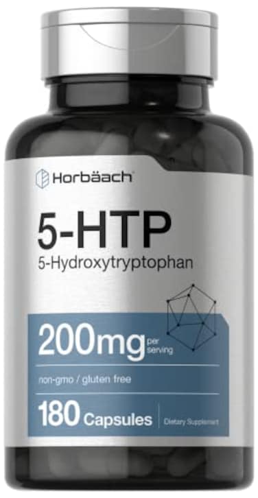 مكمل غذائي Horbäch Horbach 5HTP 200 ملغ، 180 كبسولة، 5 هيدروكسي تريبتوفان، مستخلص من نبات جريفونيا سيمبليسيفوليا، قوة إضافية، غير معدل وراثيًا، خالٍ من الغلوتين