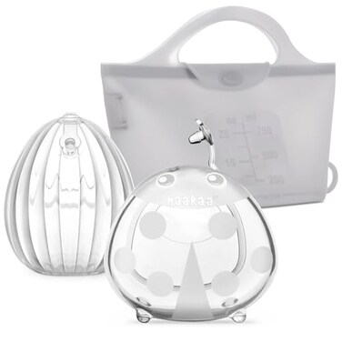 haakaa Milk Collector Set 75ml Shell Pump 75ml Milk Collector 750ml Steriliser Bag HandsFree Wearable Breast Pump Passive Silicone Milk Catcher for Breastfeeding Mom