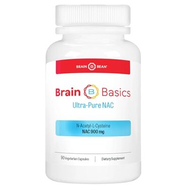 مكمل غذائي Brain Bean Brain Basics Ultra NAC Glutathione Precursor لتحسين صحة الجهاز العصبي والكبد ودعم المناعة، 90 حصة
