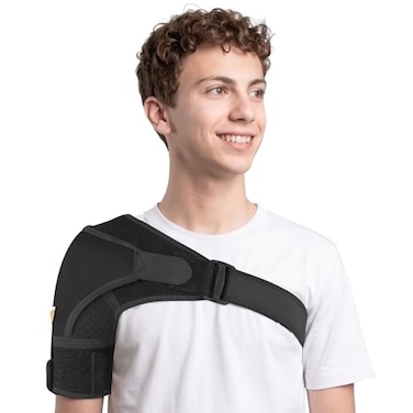 دعامة الكتف FIGHTECH للنساء والرجال، 4 مقاسات، دعم الكتف وتخفيف الألم، أسود، مقاس صغير جدًا (للنحيفات فقط)، محيط الصدر 3032، محيط العضلة ذات الرأسين 79
