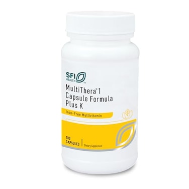 كبسولات SFI Health Klaire Labs MultiThera 1 Plus K متعددة الفيتامينات والمعادن خالية من الحديد، تركيبة غنية بفيتامين K1 وK2 مع حمض الفوليك النشط، خالية من الحديد، 180 كبسولة