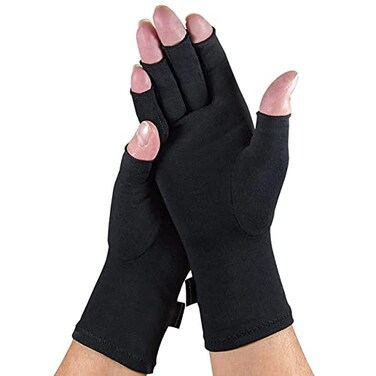 IMAK Brownmed Compression Arthritis Gloves Fingerless Compression Gloves Supports Circulation Black Large