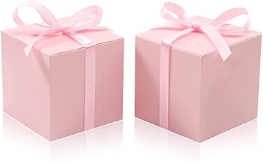 COTOPHER 60pcs Wedding Favor Boxes Paper Gift Boxes 3x3x3 Inches Small Gift Boxes with Ribbons Small Boxes for Gifts Crafting Cupcake Candy Bridesmaid Proposal Boxes