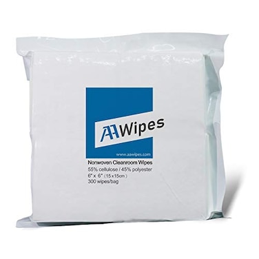 مناديل AAwipes للغرف النظيفة، عبوة 6 × 6 تحتوي على 300 منديل، درجة A، 68 جرام/متر مربع، مناديل خالية من الوبر، مناديل من السليلوز والبوليستر، مناسبة للمختبرات والإلكترونيات والصيدلة وطباعة الإلكترونيات وأشباه الموصلات وغيرها، NW06806
