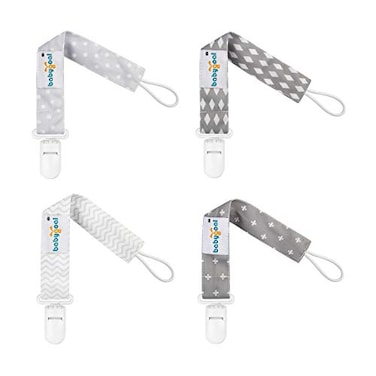 babygoal Baby Neutral Pacifier Clips 4 Pack Binky Paci Holder and Leash Fits for Most Pacifier and Binkies