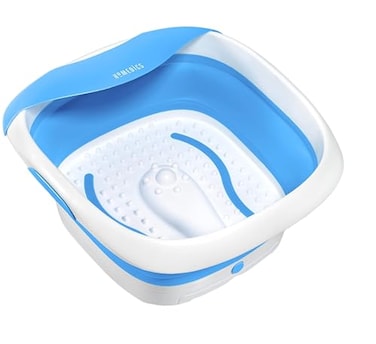 HoMedics Compact Pro Spa Collapsible Footbath with Heat Maintenance Vibration Massage ACUNode Surface Improves Circulation Soothe Tired Muscles Tub for Easy Storage Blue and White