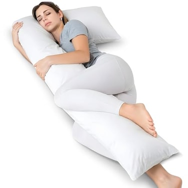 Cheer Collection L Shaped Body Pillow Down Alternative Full Body Pillow for Side Sleeper Pregnancy Neck and Shoulder Support Zippered Cover