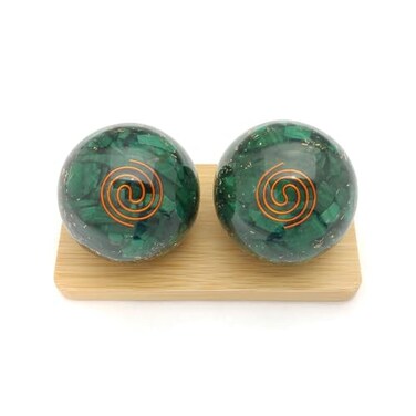 Top Chi Natural Malachite Orgonite Baoding Balls for Hand Therapy Exercise and Stress Relief Medium 16 Inch