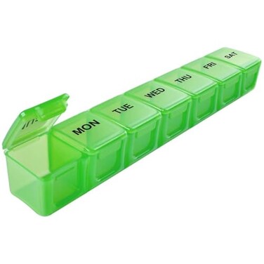 Sukuos Extra Large 7 Day Pill Organizer Easy to Open Weekly Pill Box Daily Medicine Case with Clear Lid Silkscreen Printed Vitamin Holder for Fish Oils or Supplements Green