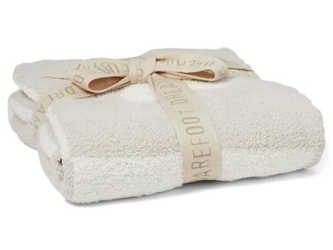 بطانية استقبال Barefoot Dreams CozyChic Cuddle بلون كريمي حجري مقاس 30x30