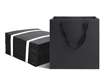 أكياس هدايا صغيرة سوداء من هوابرينت بمقابض، عبوة من 12 كيسًا، 6×6×6 بوصة