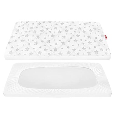 Moonsea Pack and Play Sheet Quilted Breathable Thick Playpen Lovely Print Cover 39275 Compatible with Graco Portable Mini Cribs Suitable for Yards and Foldable Mattress Pack and Play Pad White Star