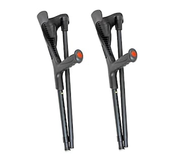 PEPE Mobility Folding Crutches for Adults x2 Units Open Cuff Adjustable Height Aluminium Orthopaedic Elbow Crutches Women and Men Black