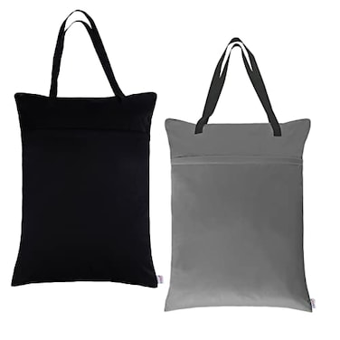 ALVA ALVABABY 2 Pack Large Wet Dry Bag Waterproof Hanging Cloth Diaper with Double Zippered Pockets 25x18 inches Black and grey