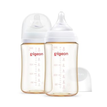 Pigeon PPSU Nursing Baby Bottle Wide Neck AntiColic Streamlined Body Natural Feel Easy to Clean 8 Oz Pack of 2 Includes 2pcs M Nipples 3m