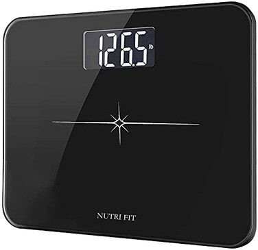 ميزان حمام رقمي عريض للغاية وسميك من NUTRI FIT، مزود بشاشة LCD كبيرة بإضاءة خلفية سهلة القراءة مقاس 3 بوصات، سعة قصوى 400 رطل، تقنية Stepon، لون أسود