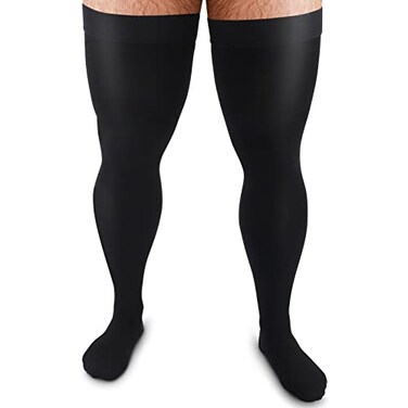 Zhanmai Thigh High Compression Socks for Men 2030 Mmhg Compression Stockings Thigh High Socks SwellingLBlack