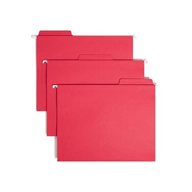 Smead FasTab Hanging File Folder 13Cut Builtin Tab Letter Size Red 20 Count 64096