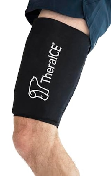 TheraICE Hamstring Compression Sleeve for Women Men Hot and Cold Compress Reusable Thigh Wrap Cooling Sleeves Quad Ice Packs for Injuries Reusable Hamstring Braces Recovery for Pain ReliefXXL