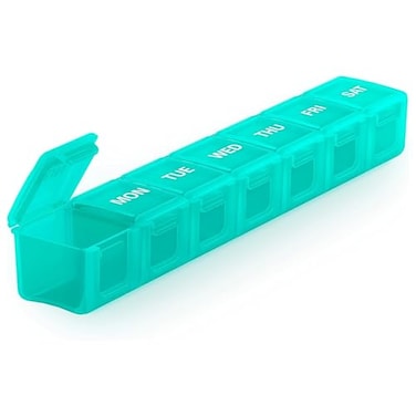 Sukuos Extra Large Weekly Pill Organizer 7 Day Daily Pill Box Case Arthritis Friendly Silkscreen Printed Medicine Container with Clear Lid for Vitamins Fish Oils or Supplements Cyan