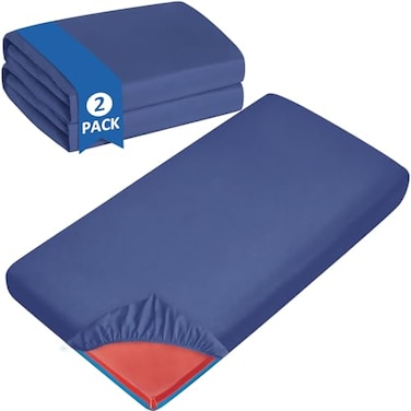 Coldwind Nap Mat Sheet 2 Pack 24 x 48 x 4 Fitted Elastic Corners Preschool Day Care Rest Nap Mat Cover Soft Breathable Baby Sheets for Regalo My Cot Portable Toddler Bed and Joovy Travel Cot Navy