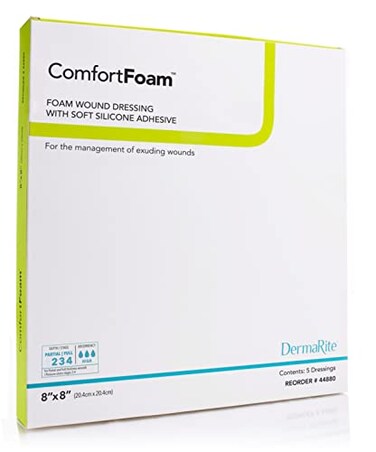 DermaRite ComfortFoam Foam Wound Dressing 8 x 8 5 Pack Soft Silicone Adhesive Highly Absorbent SelfAdherent Flexible Cut to Fit