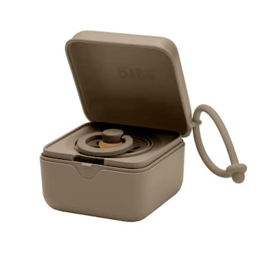 BIBS Pacifier Box with Loop for Storing Carrying Soothers 100 BPA Free Material Designed Made in Denmark Dark Oak