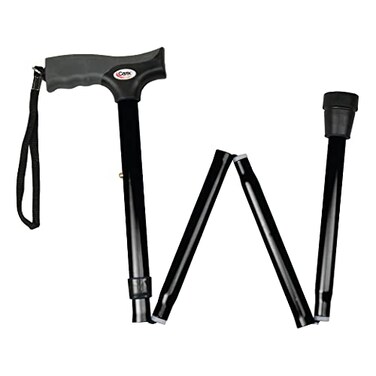 Carex Soft Grip Folding Cane Foldable Walking Cane For Men and Women Adjustable Height 3337 AntiSlip Rubber Tip Soft Derby Style Ergonomic Handle Black Cane