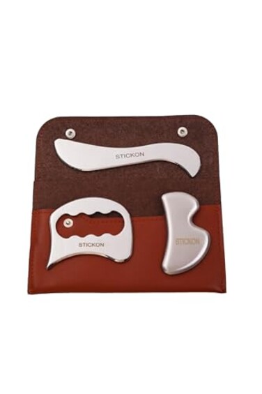 STICKON 3 in 1 Stainless Steel Muscle Scraper Tools Set Gua Sha Scraping Massage Tools for Physical Therapy IASTM Tools Soft Tissue Massage Tool Guasha Tool for BodySTICKON54