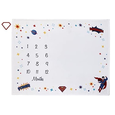 NoJo Everything Kids Warner Brothers Superman White and Red Power Icon and Stars Milestone Baby Blanket