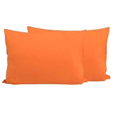 طقم أغطية وسائد للأطفال الصغار من الألياف الدقيقة من FLXXIE، قطعتان، مقاس 14×20 بوصة، يناسب وسائد الأطفال بمقاس 12×16 و13×18 بوصة. أغطية وسائد للأطفال قابلة للغسل في الغسالة، مزودة بإغلاق ظرفي، لون برتقالي.